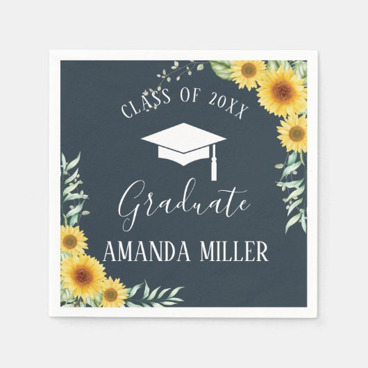 Serviette En Papier Sunflowers Graduation Party bleu serviettes en pap (Devant)