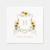Serviette En Papier Sunflowers Hydrangea Crest Mariage Monogramme (Devant)