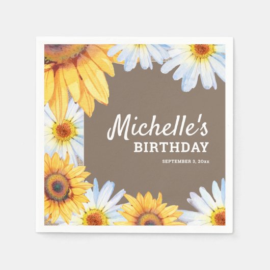 Serviette En Papier Sunflowers White Daisies Burlap Custom Anniversair (Devant)