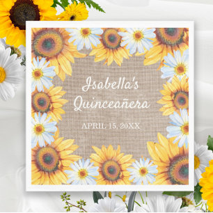 Serviette En Papier Sunflowers White Daisy Burlap Quinceañera Nom