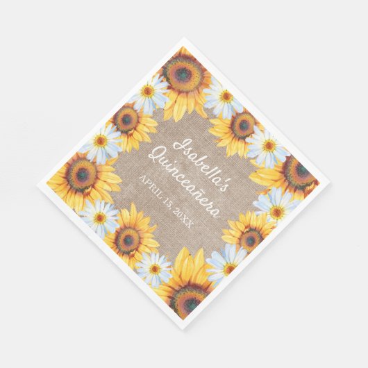 Serviette En Papier Sunflowers White Daisy Burlap Quinceañera Nom (Coin)