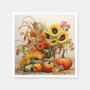 Serviette En Papier Sunny Sunflowers and Gourds : Foliage et fleurs
