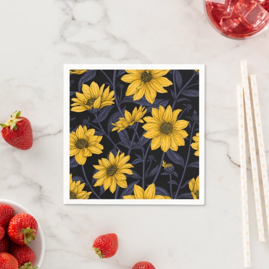 Serviette En Papier Sunroot, tournesol sauvage en jaune et bleu (En situation)