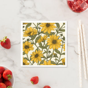 Serviette En Papier Sunroot, tournesol sauvage sur blanc
