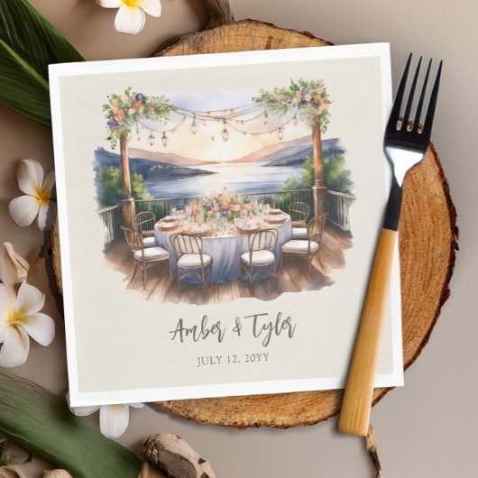 Serviette En Papier Sunset Beach Fairy Rustic Lumières Mariage Récepti