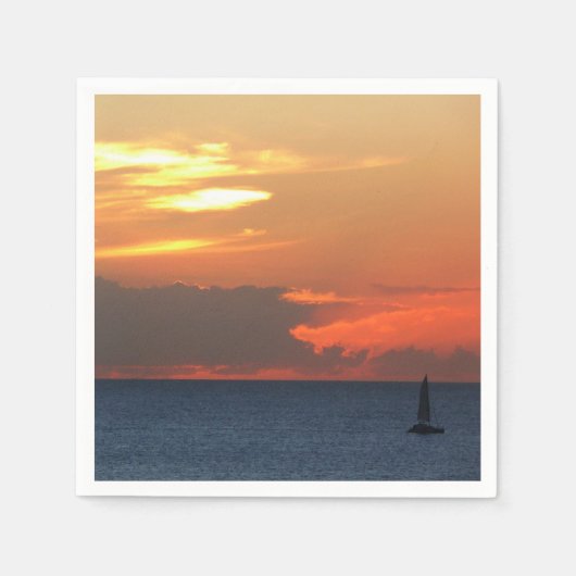 Serviette En Papier Sunset Clouds and Sailboat Seascape (Devant)