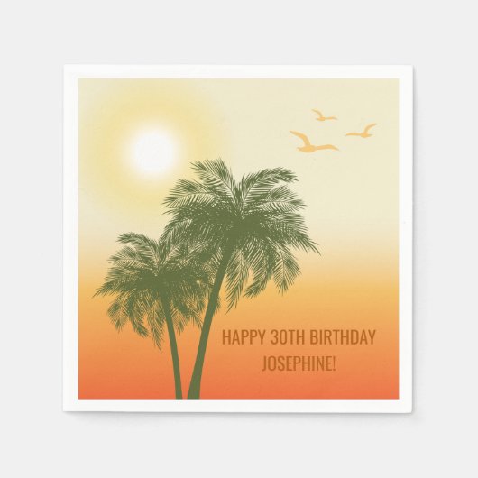 Serviette En Papier Sunset Palm Trees And Birds Tropical Birthday (Devant)