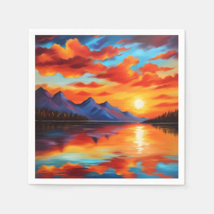 Serviette En Papier Sunset Reflections et montagnes