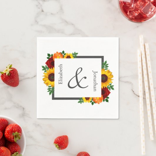 Serviette En Papier Sunset Sunflower Rose Floral Mariage (En situation)