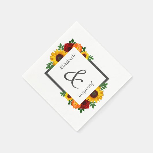 Serviette En Papier Sunset Sunflower Rose Floral Mariage (Coin)