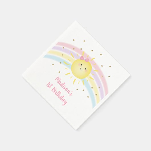 Serviette En Papier Sunshine Arc-en-ciel rose or Pastel Anniversaire (Coin)