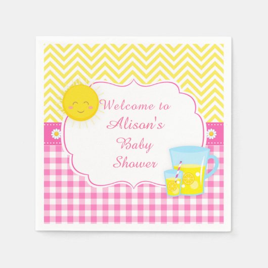 Serviette En Papier Sunshine & Lemonade rose & jaune (Devant)