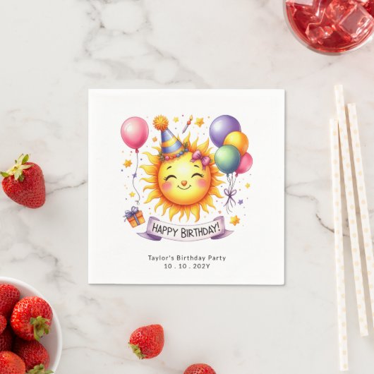 Serviette En Papier Sunshine Nom personnalisé Joyeux papier d'annivers (En situation)