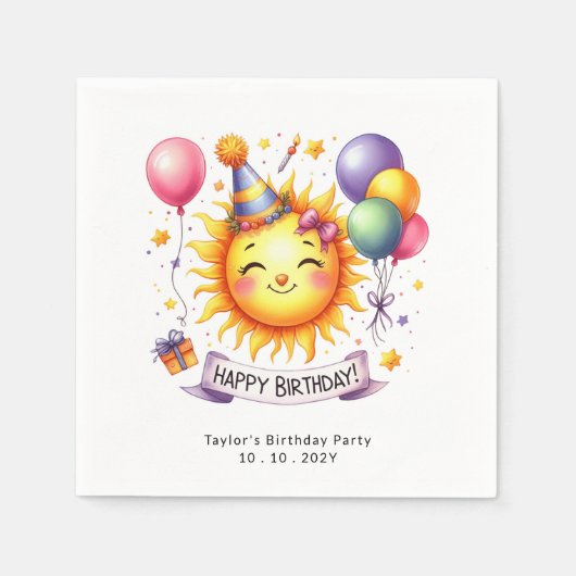 Serviette En Papier Sunshine Nom personnalisé Joyeux papier d'annivers (Devant)