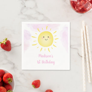 Serviette En Papier Sunshine Nuages Rose Girl Anniversaire