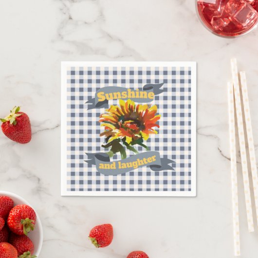 Serviette En Papier Sunshine Tournesol En vichy gris bleu (En situation)