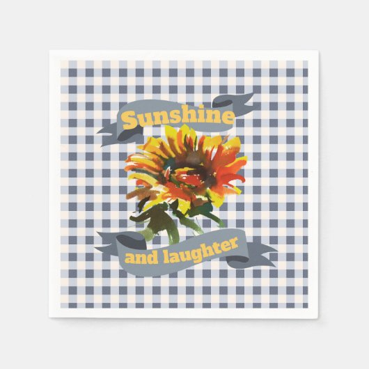 Serviette En Papier Sunshine Tournesol En vichy gris bleu (Devant)