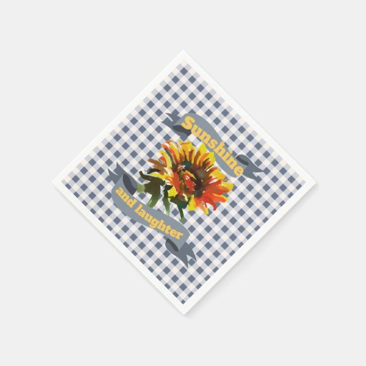 Serviette En Papier Sunshine Tournesol En vichy gris bleu (Coin)