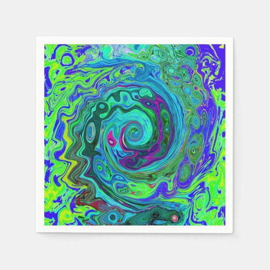 Serviette En Papier Super Abstrait Retro Green et Blue Swirl (Devant)