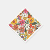 Serviette En Papier Super des années 70, orange, rose et vert (Coin)