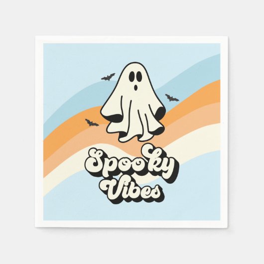 Serviette En Papier super Ghost retro Halloween Éffrayant Vibes Bleues (Devant)