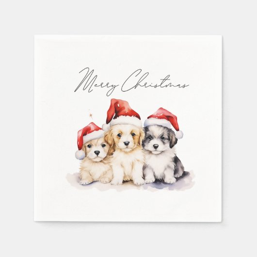 Serviette En Papier Super mignon chiots de Noël (Devant)