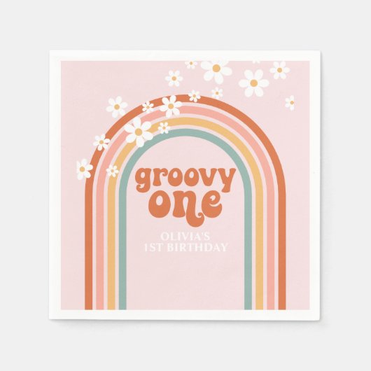 Serviette En Papier Super One daisy boho floral arc-en-ciel 1er annive (Devant)