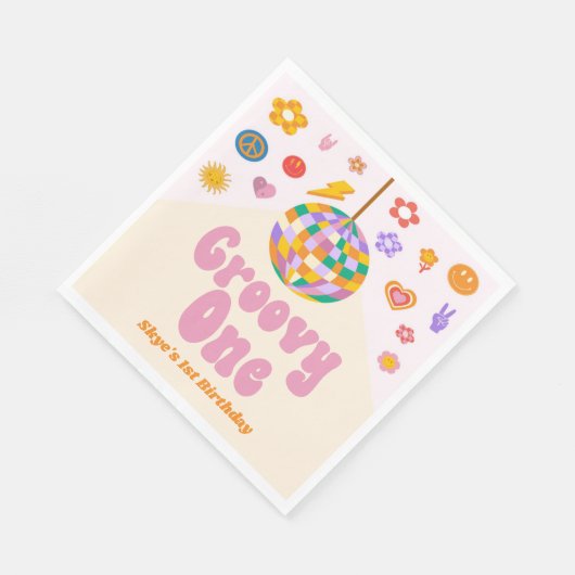 Serviette En Papier Super One Retro Disco Ball 1er anniversaire (Coin)