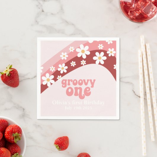 Serviette En Papier Super One Retro marguerite boho fleurie premier an (En situation)