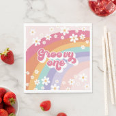 Serviette En Papier Super One Retro Rainbow 1er anniversaire (En situation)
