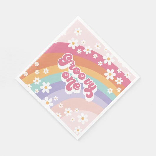 Serviette En Papier Super One Retro Rainbow 1er anniversaire (Coin)
