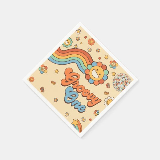 Serviette En Papier Super One Retro Rainbow 1er anniversaire (Coin)