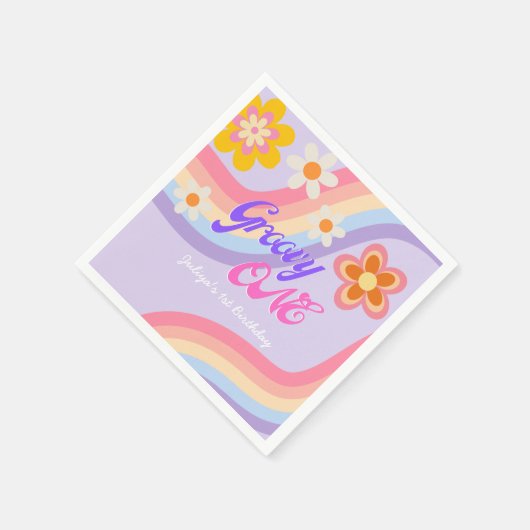Serviette En Papier Super One Retro Rainbow 1er anniversaire (Coin)