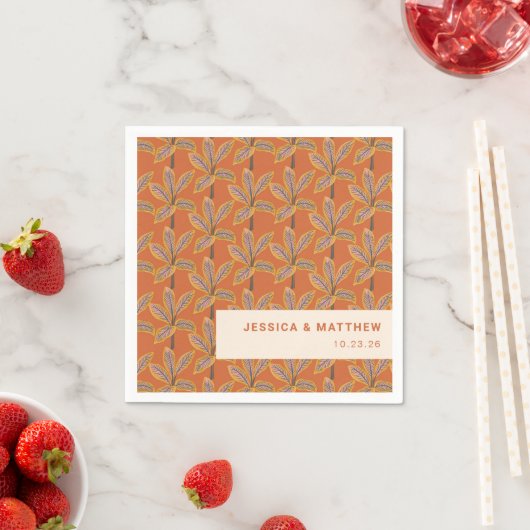 Serviette En Papier Super palmiers tropicaux brûlés Orange Mariage (En situation)