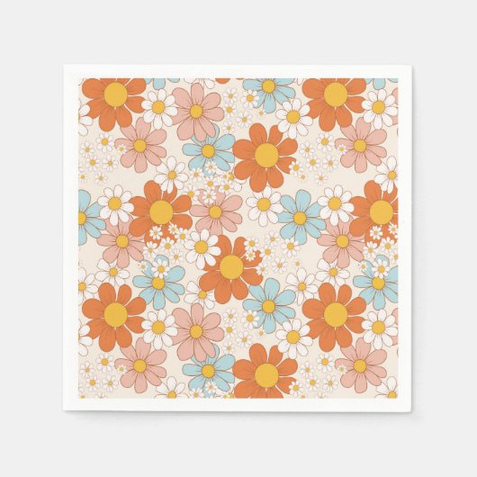 Serviette En Papier Super Retro Daisy Orange Blue Cream (Devant)
