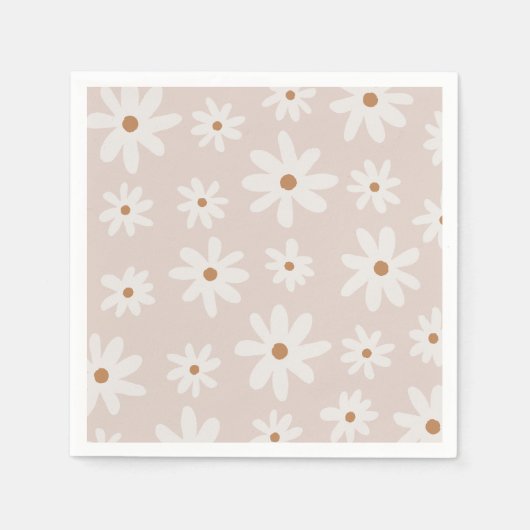 Serviette En Papier Super Retro Lumière Brown marguerite Floral (Devant)