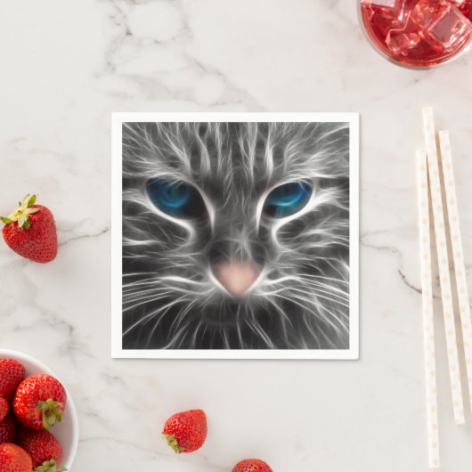 Serviette En Papier Superbe Chat aux Yeux Bleus (En situation)