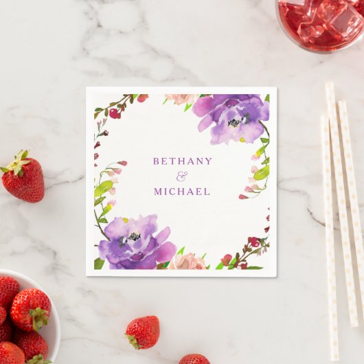 Serviette En Papier Superbe Mariage d'aquarelle violet (En situation)