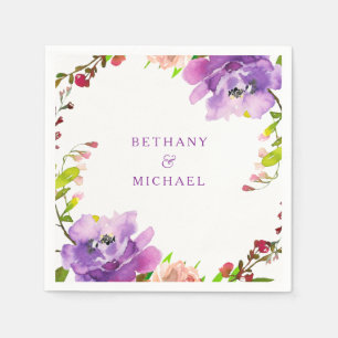 Serviette En Papier Superbe Mariage d'aquarelle violet