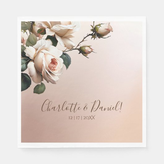 Serviette En Papier Superbe Mariage de Rose d'huile beige (Devant)