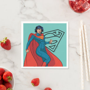 Serviette En Papier Supergirl Hovering en costume bleu