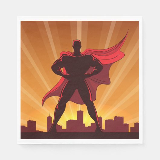 Serviette En Papier Superhero Avec Un Cap Rouge (Devant)
