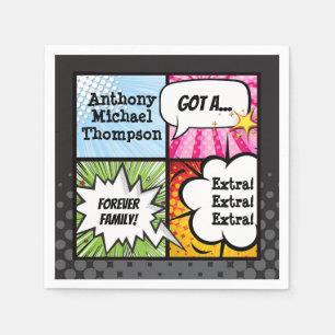 Serviette En Papier Superhero Comic Book Adoption, Party Supplies