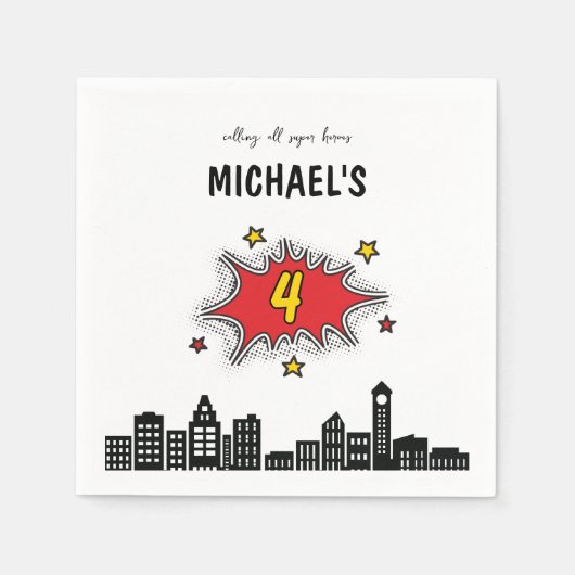 Serviette En Papier Superhero dynamique 4e anniversaire (Devant)