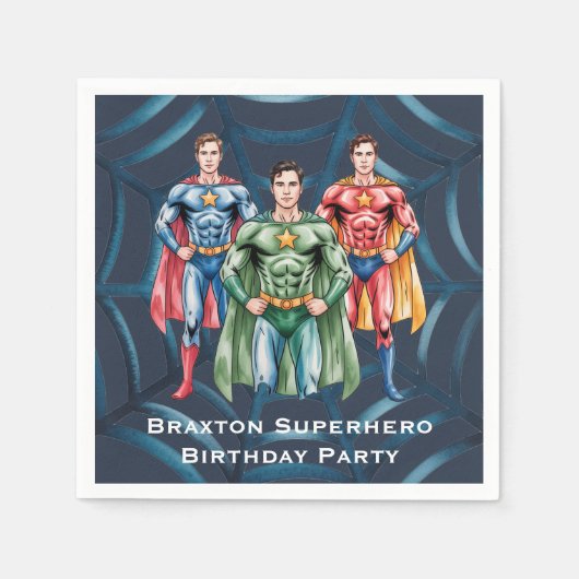 Serviette En Papier Superhero fête d'anniversaire pour les garçons (Devant)
