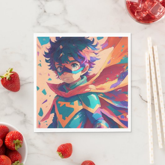 Serviette En Papier Superhéros de l'Anime bleu et rouge (En situation)