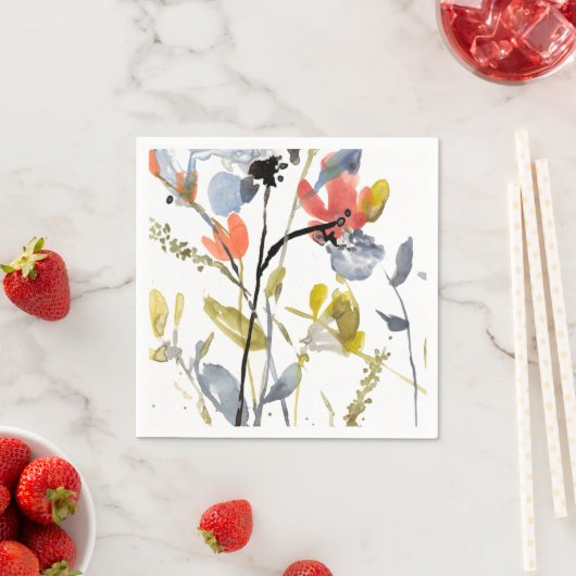 Serviette En Papier Superposition de fleurs - Aquarelle Fleurs et tige (En situation)