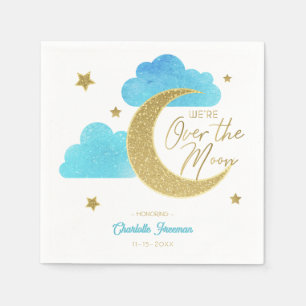 Serviette En Papier Sur la lune Baby shower bleu et or serviettes