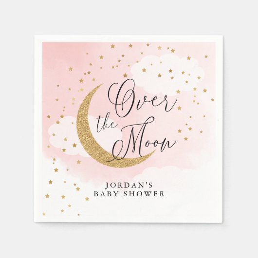 Serviette En Papier Sur la lune Gold & Baby shower rose Personnalisé (Devant)