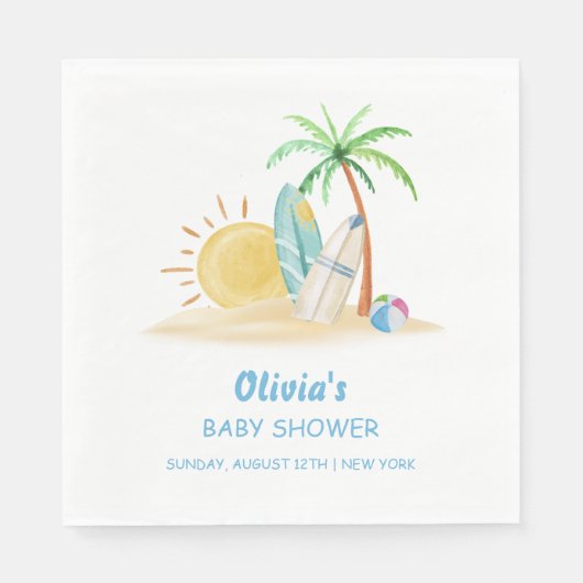 Serviette En Papier Surbord Sunshine Beach Palm Tree Baby shower (Devant)